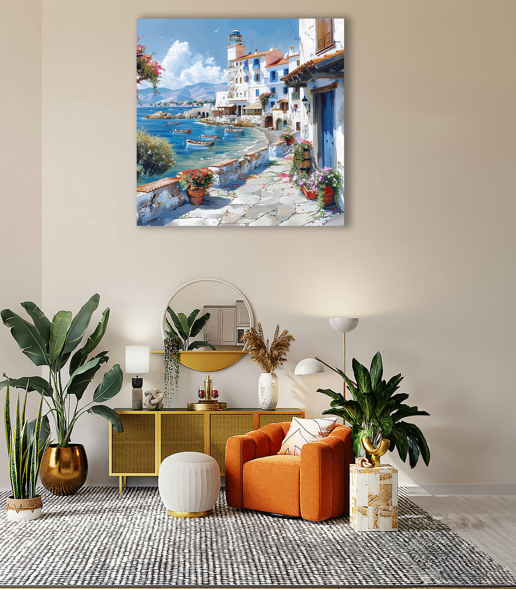 Mediterrane Küste 5 Landschaft Wandbild  Kunstdruck auf Leinwand