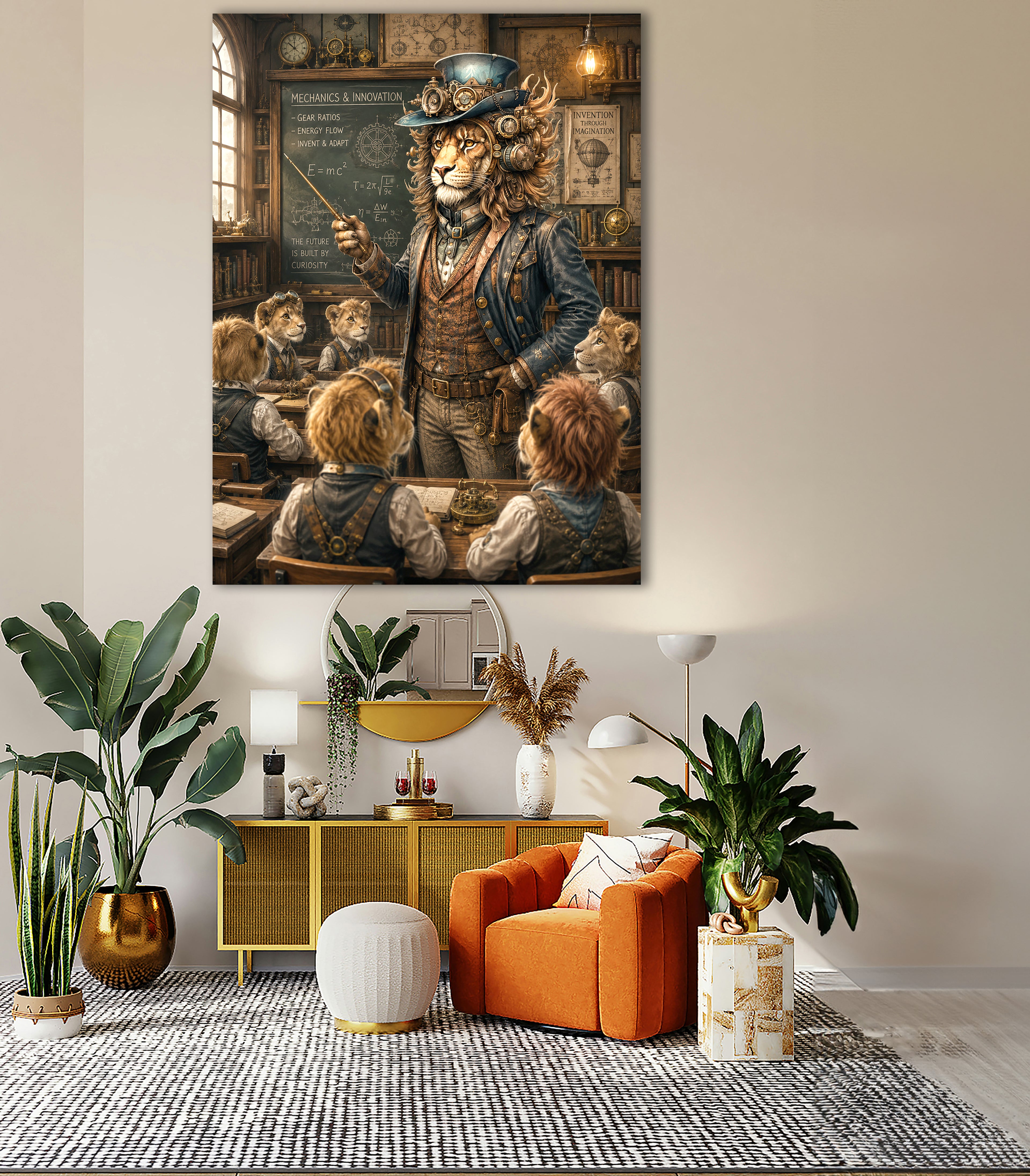 Wandbild Löwen Steampunk Motorrad Kunstdruck auf Leinwand