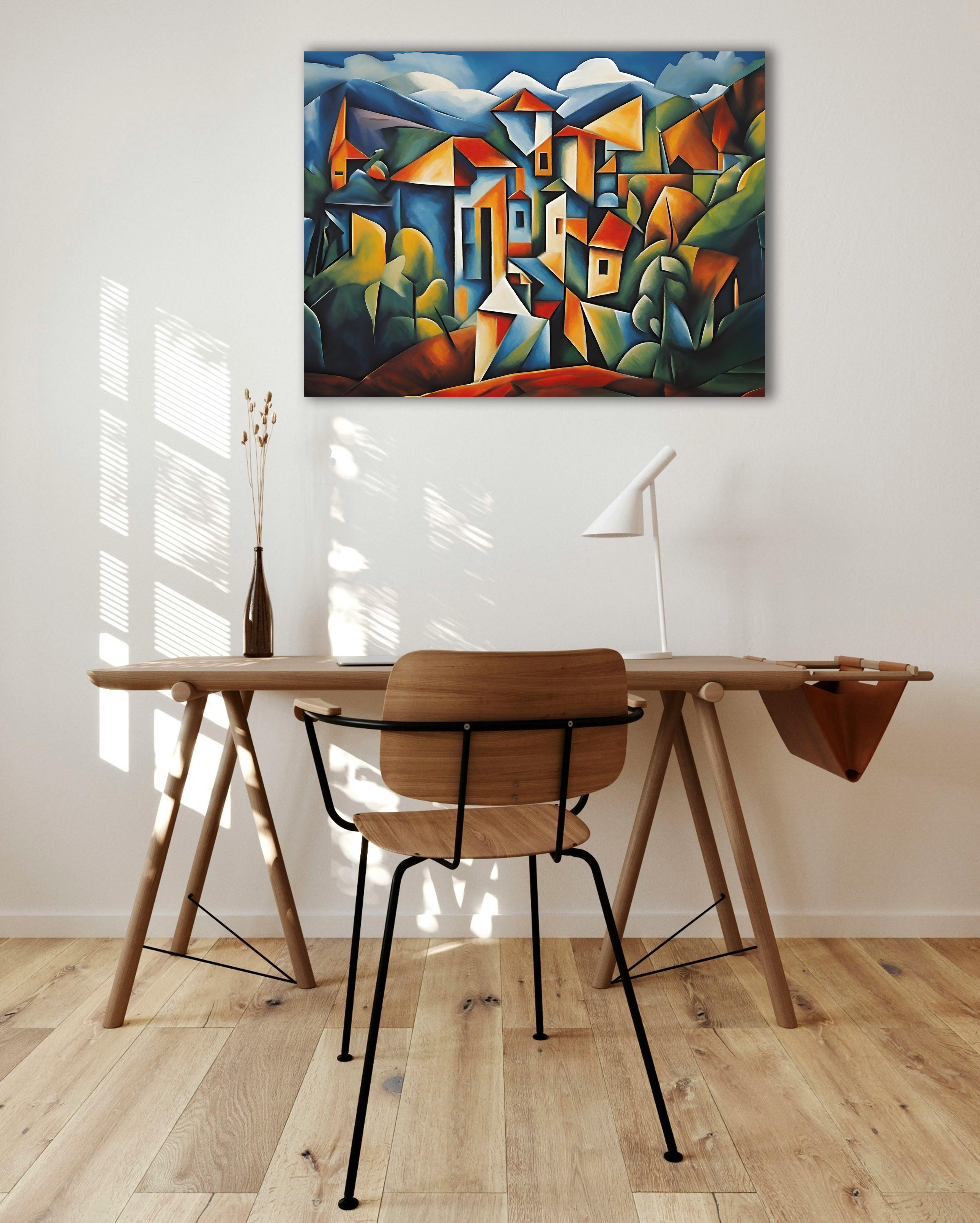Wandbild Kubistisches Dorf Picasso Style Kunstdruck auf Leinwand