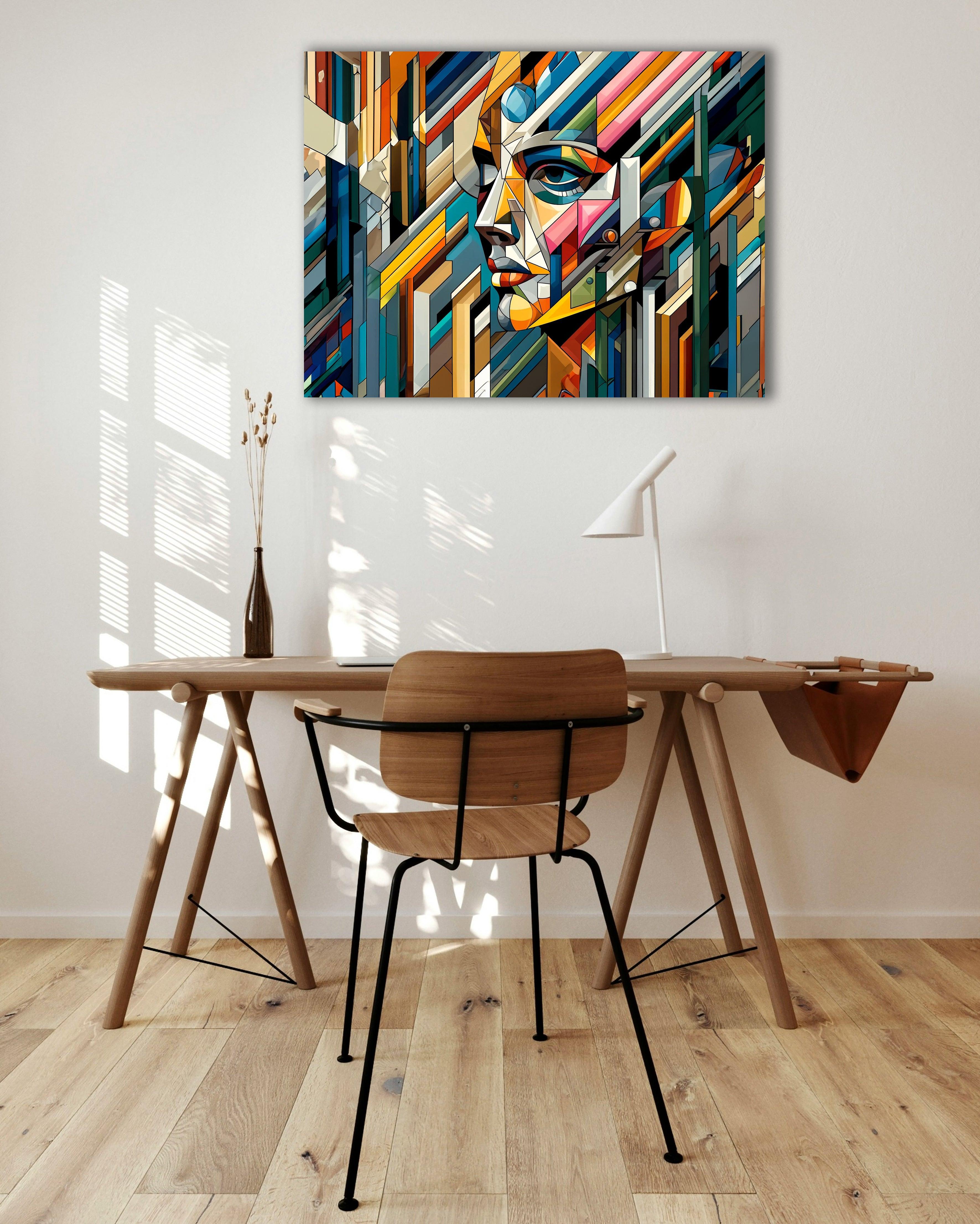 Wandbild Kubistisches Gesicht in Farben Picasso Style Kunstdruck auf Leinwand