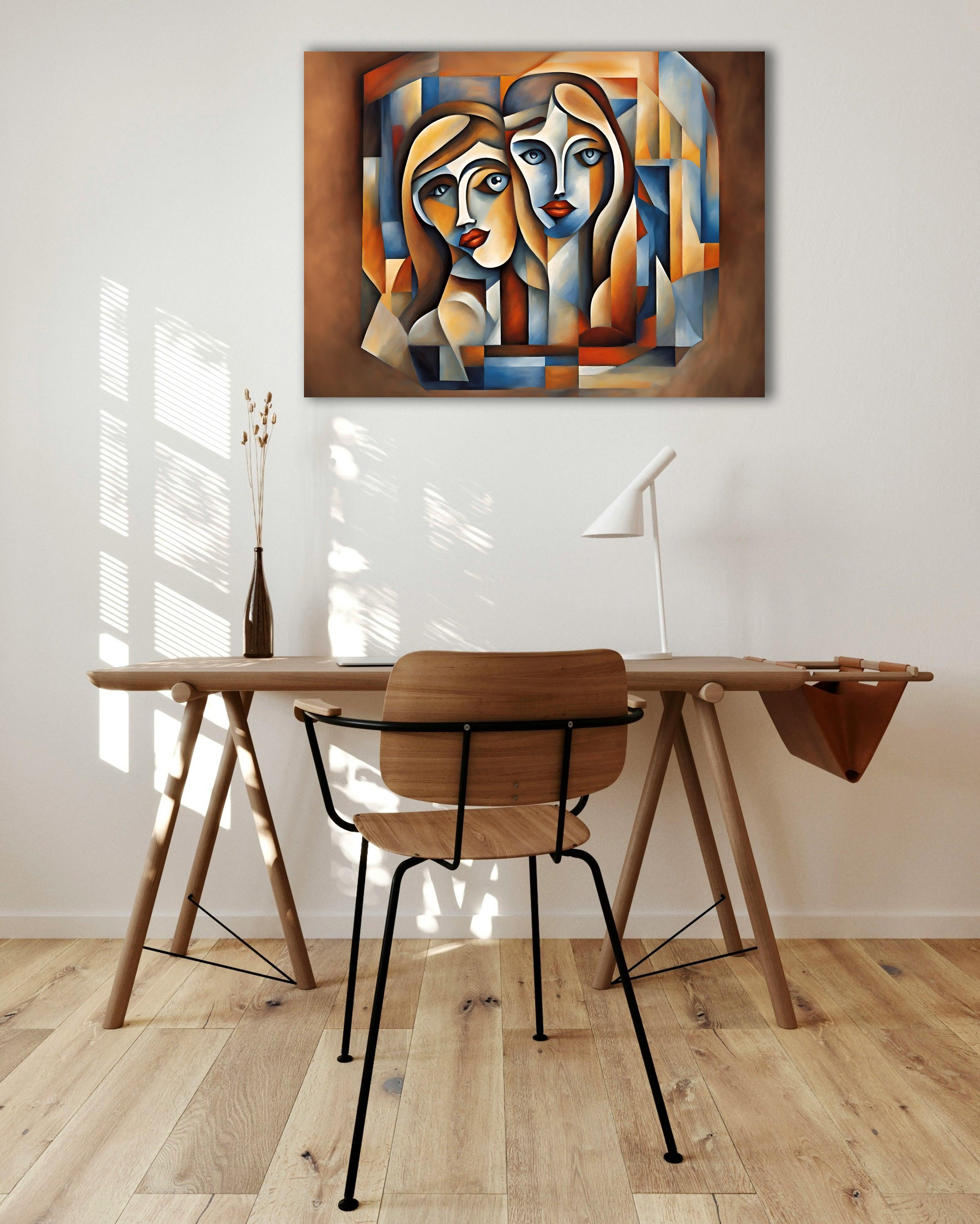 Wandbild Zwei Kubistische Frauenportraits Picasso Style Kunstdruck auf Leinwand