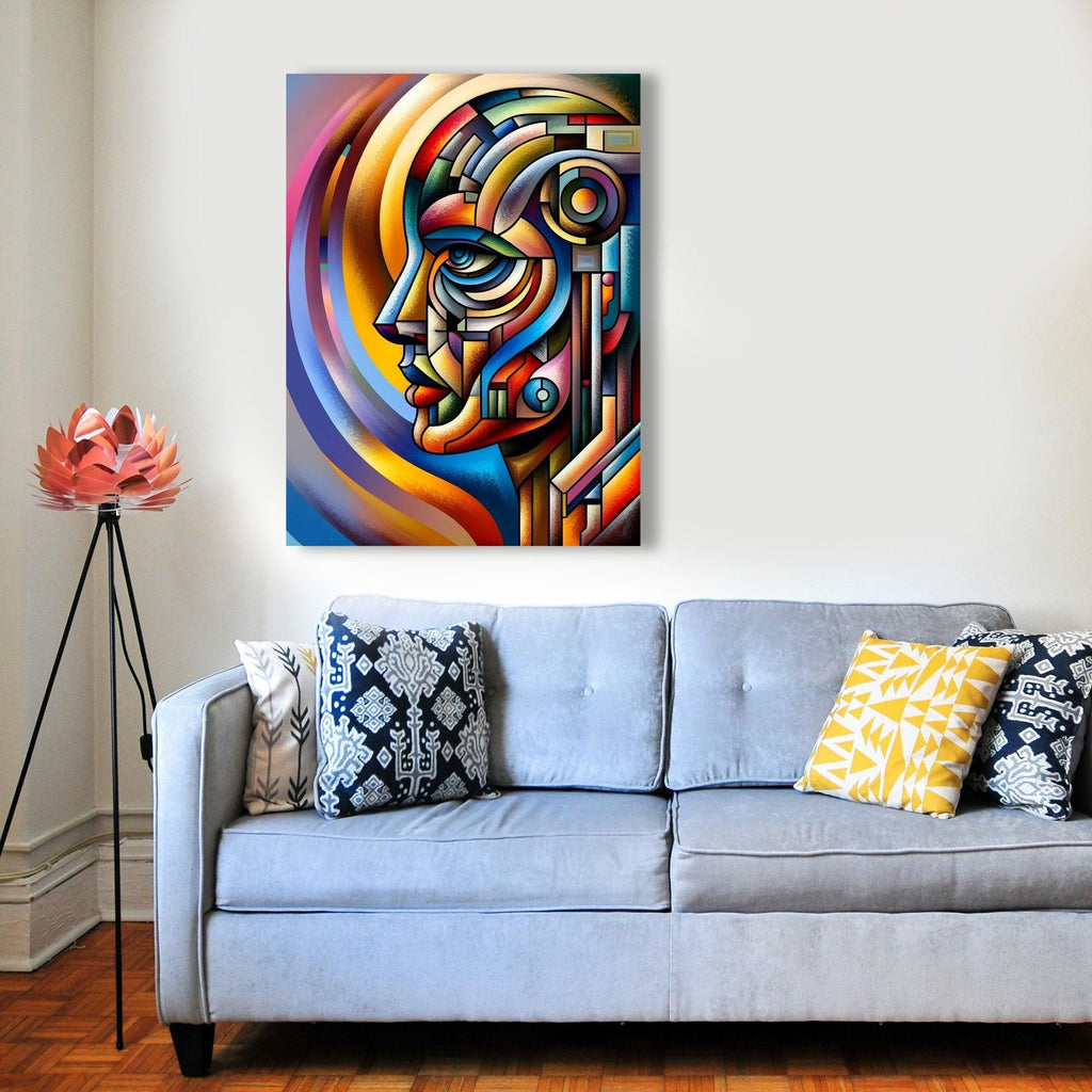 Wandbild Kubistisches Männerprofil in Regenbogenfarben Picasso Style Kunstdruck auf Leinwand