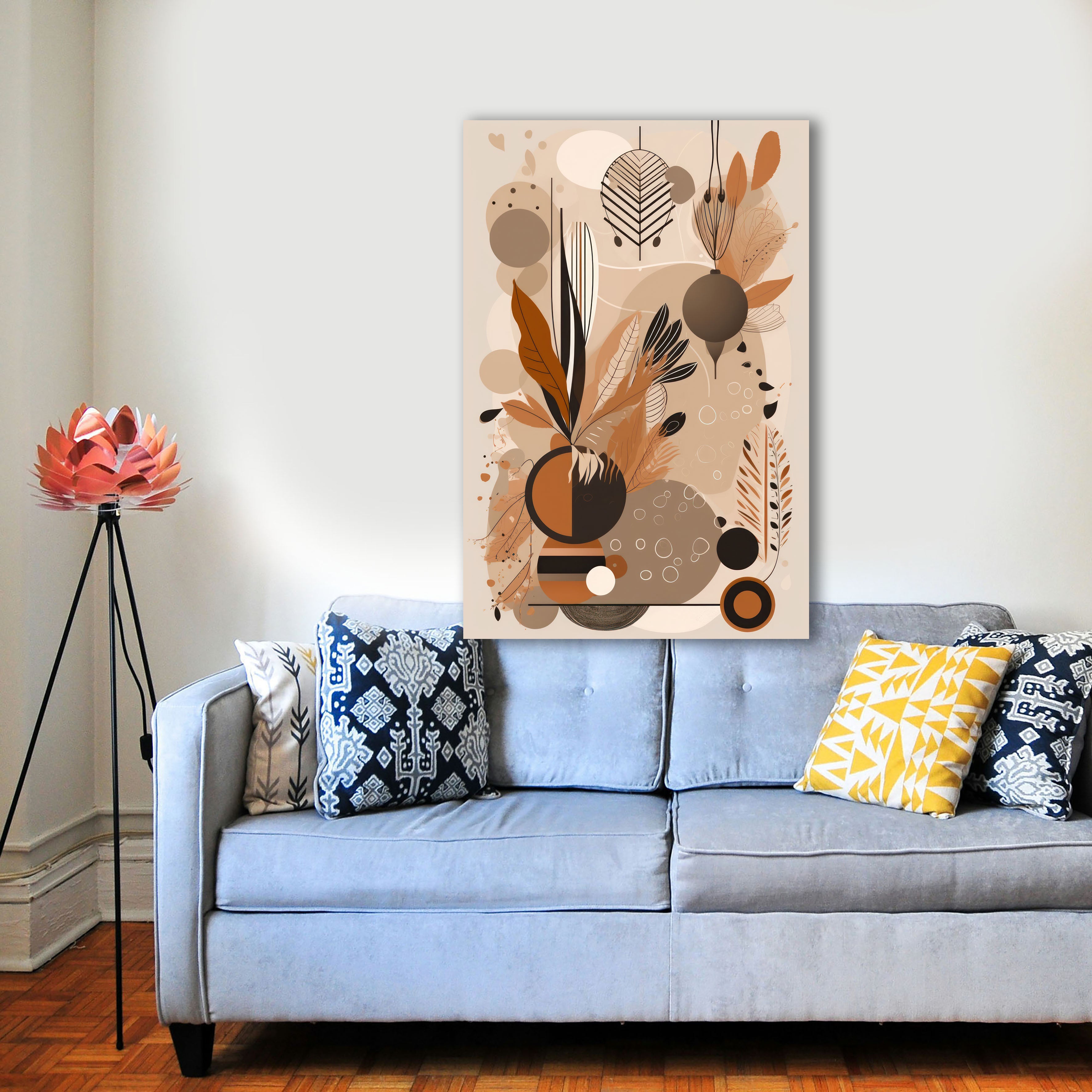 Wandbild Boho Art Vase Trockenblumen Ornamente Terrakotta Kunstdruck auf Leinwand