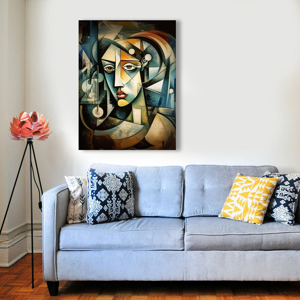 Wandbild Kubistische Frau in Blau Picasso Style Kunstdruck auf Leinwand