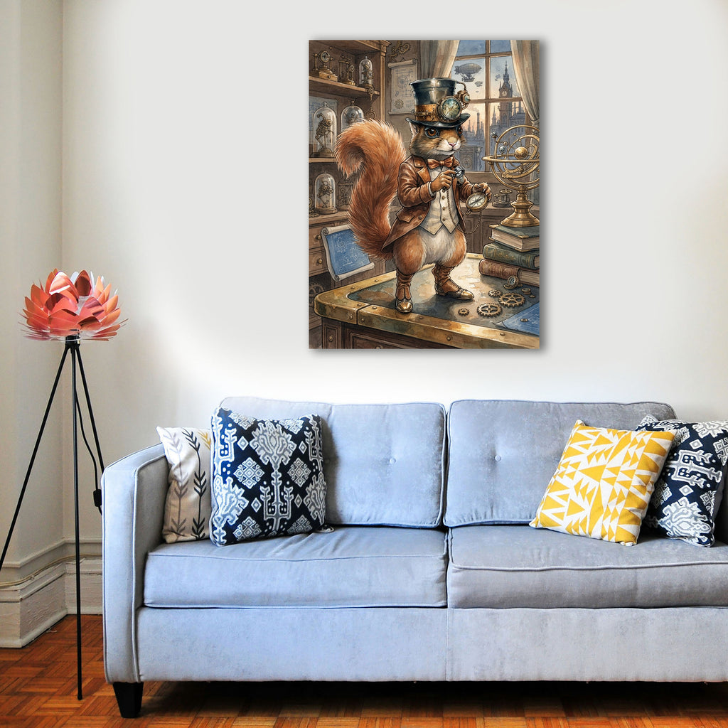 Wandbild Eichhörnchen Steampunk Entdecker Taschenuhr London Kunstdruck auf Leinwand