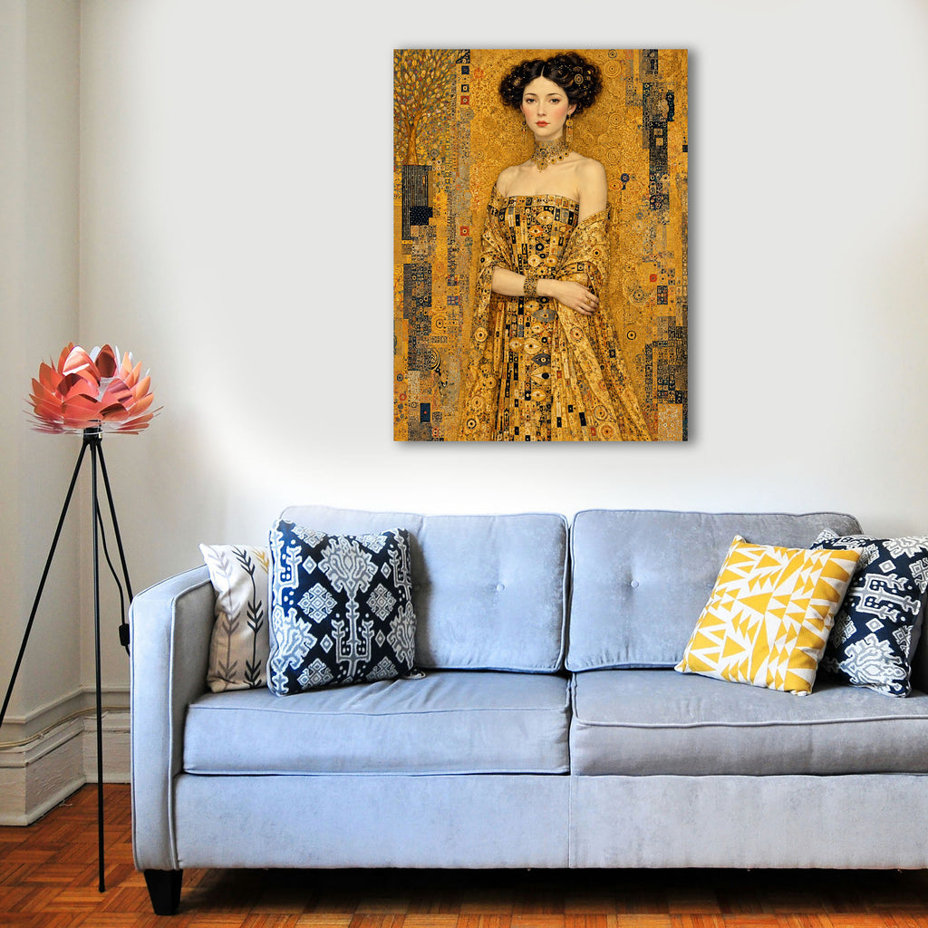 Wandbild Klimt Stil Goldene Frau 1 Kunstdruck auf Leinwand