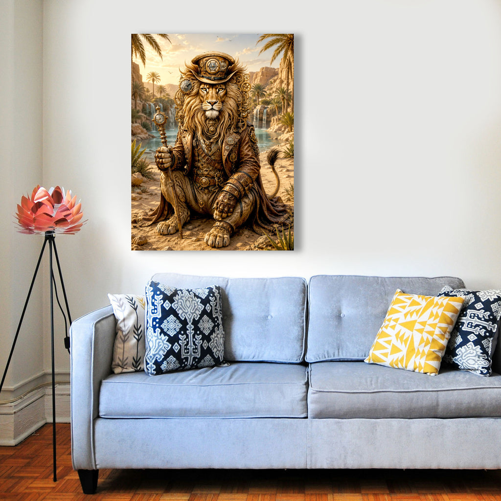 Wandbild Löwen Steampunk Oase Kunstdruck auf Leinwand