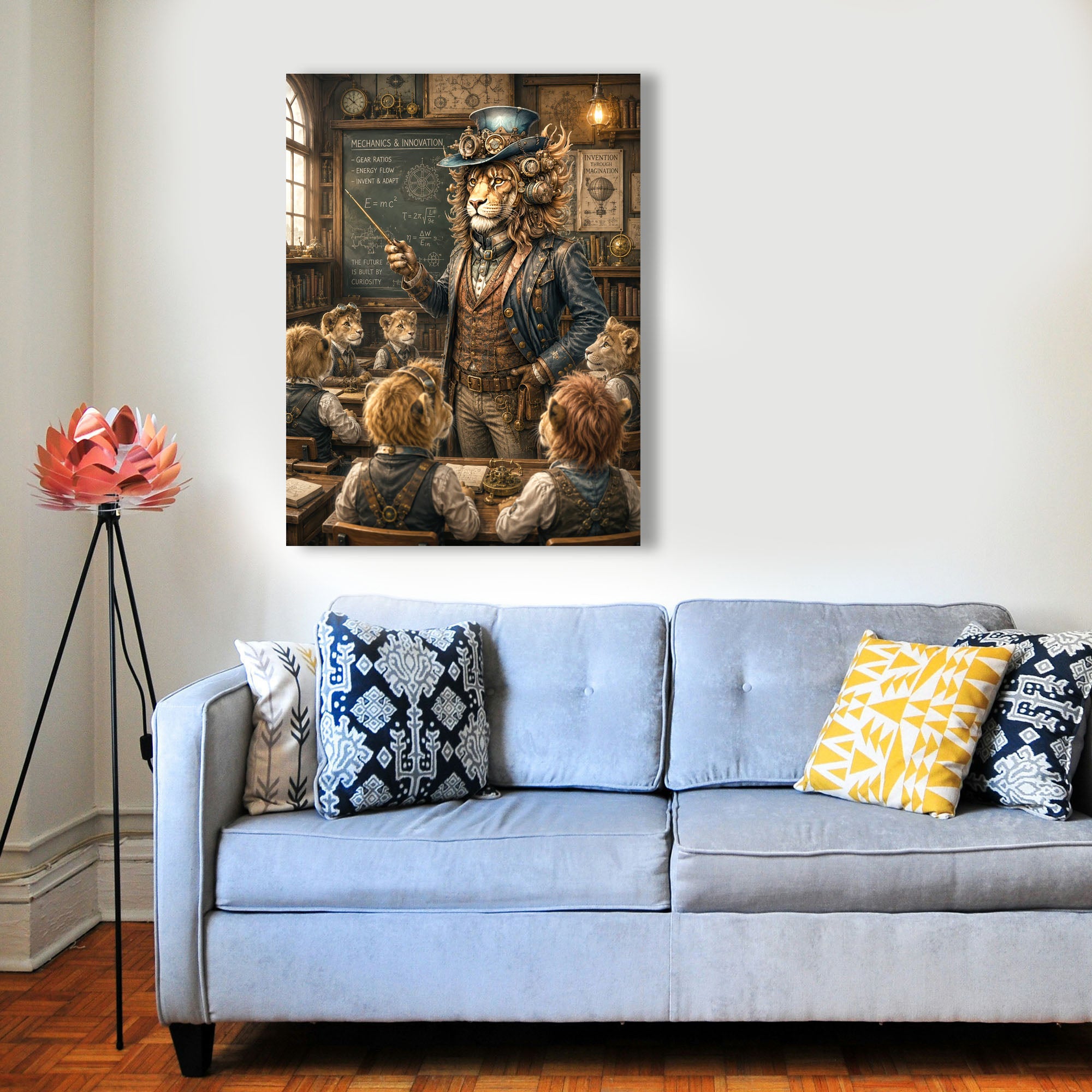 Wandbild Löwen Steampunk Lehrer Kunstdruck auf Leinwand