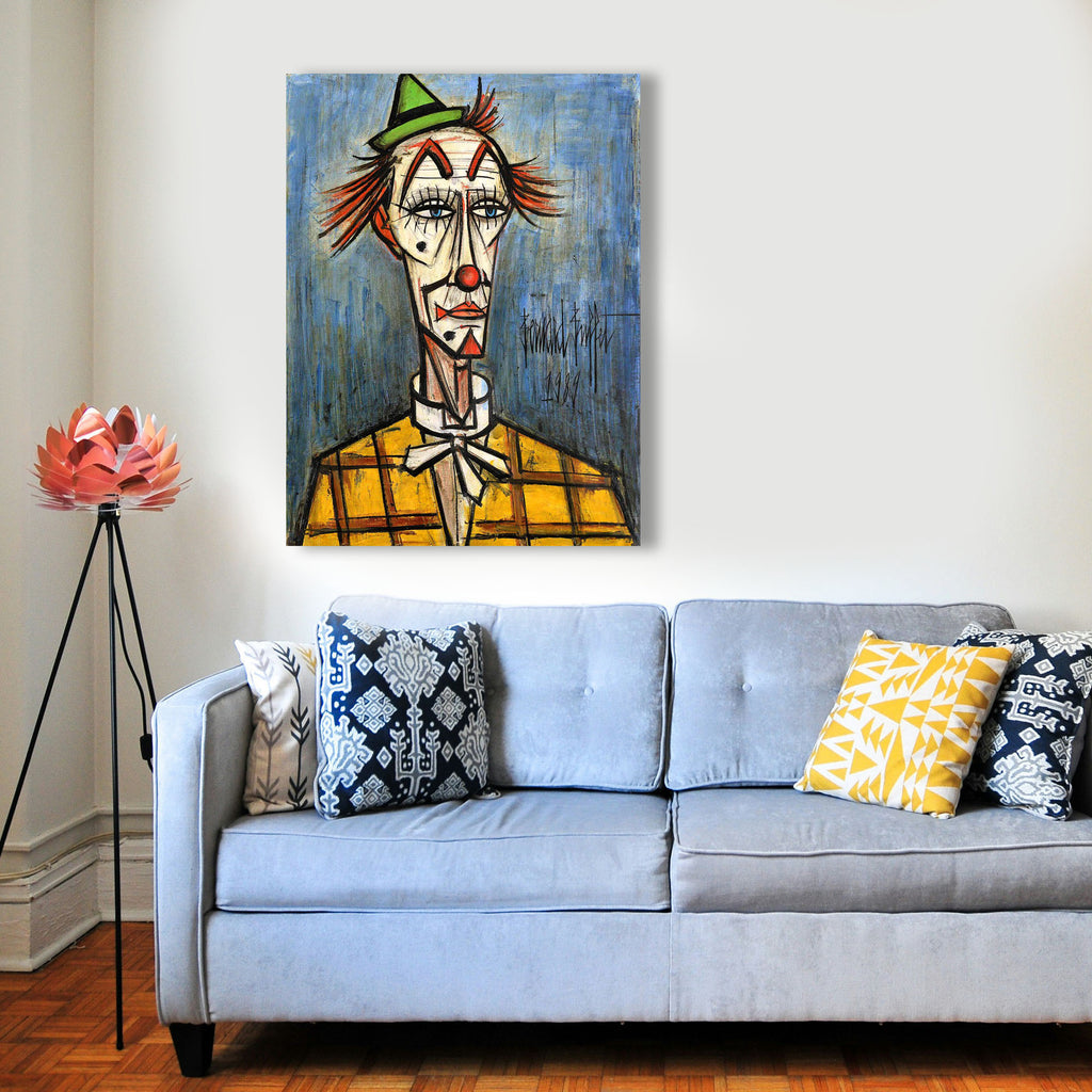 Wandbild Bernard Buffet Clown au chapeau vert Kunstdruck auf Leinwand