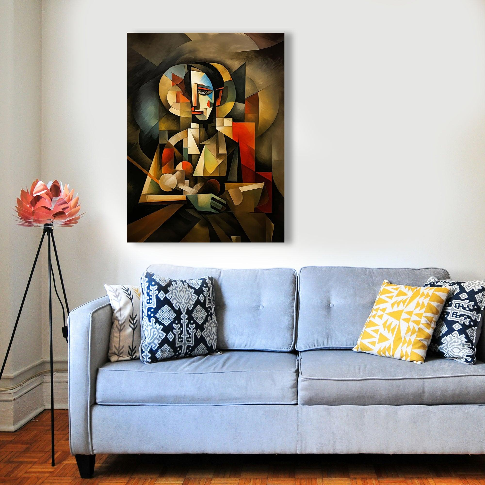 Wandbild Kubistischer Mann mit Pfeife Picasso Style Kunstdruck auf Leinwand