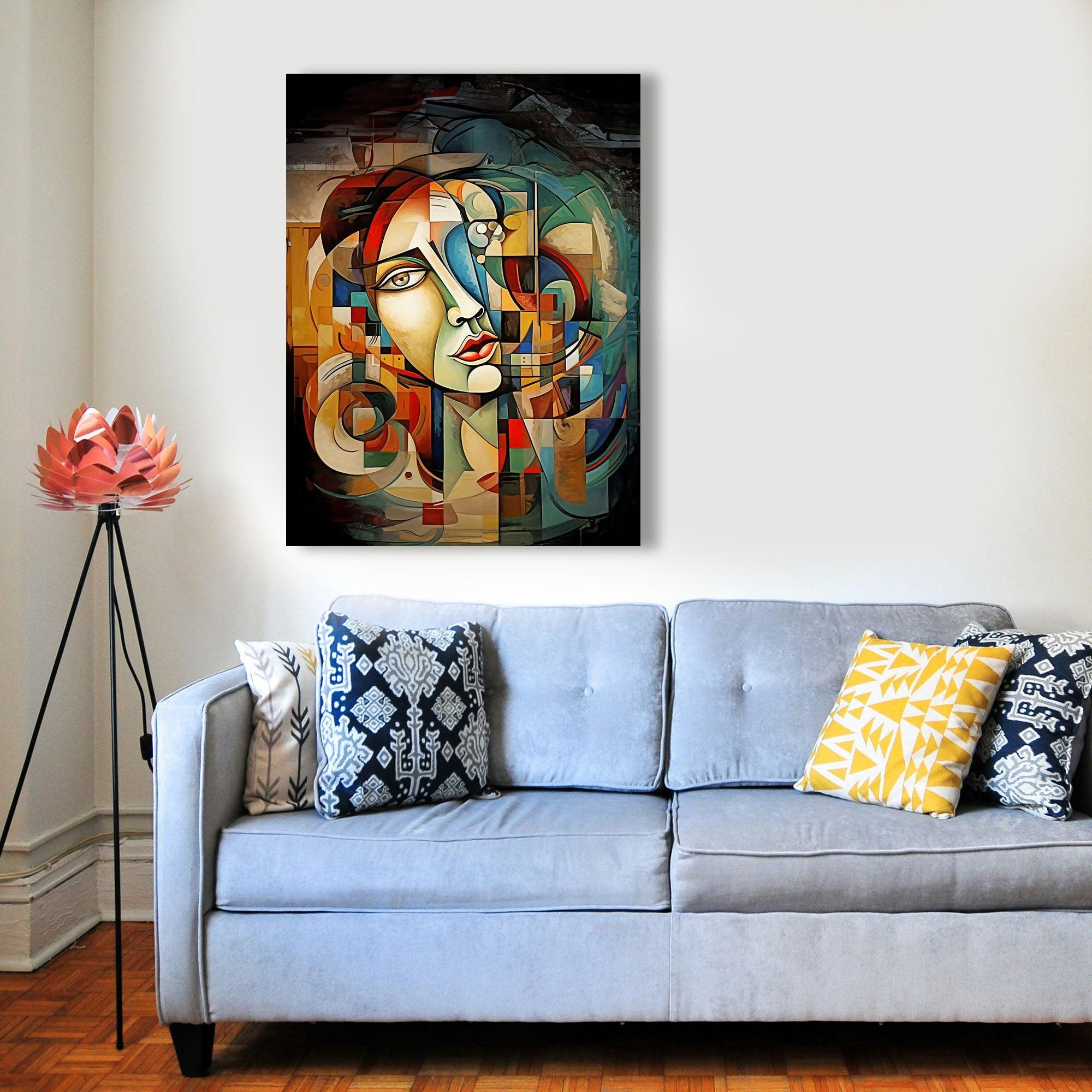 Wandbild Kubistische Frau in Farben Picasso Style Kunstdruck auf Leinwand