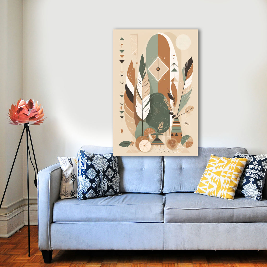 Wandbild Boho Art Federn Traumfänger Terrakotta Kunstdruck auf Leinwand