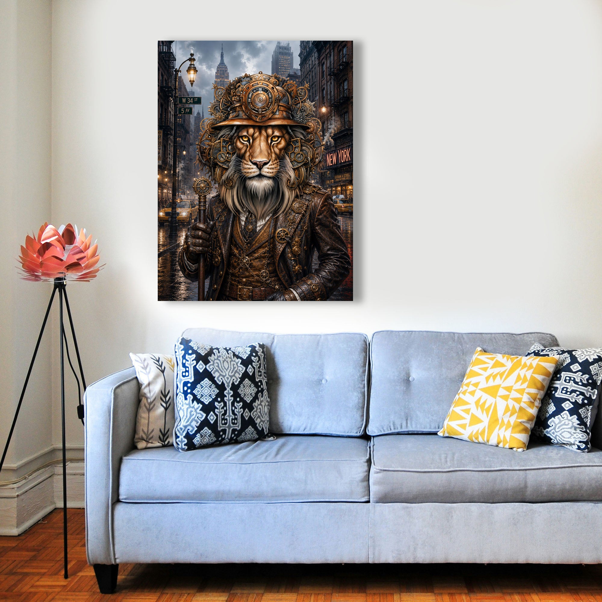 Wandbild Löwen Steampunk Bar Kunstdruck auf Leinwand