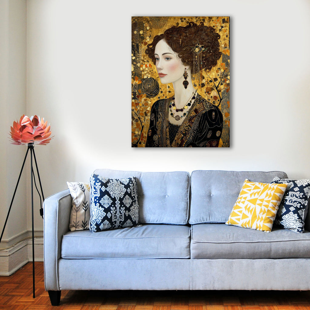 Wandbild Klimt Stil Goldene Frau 10 Kunstdruck auf Leinwand