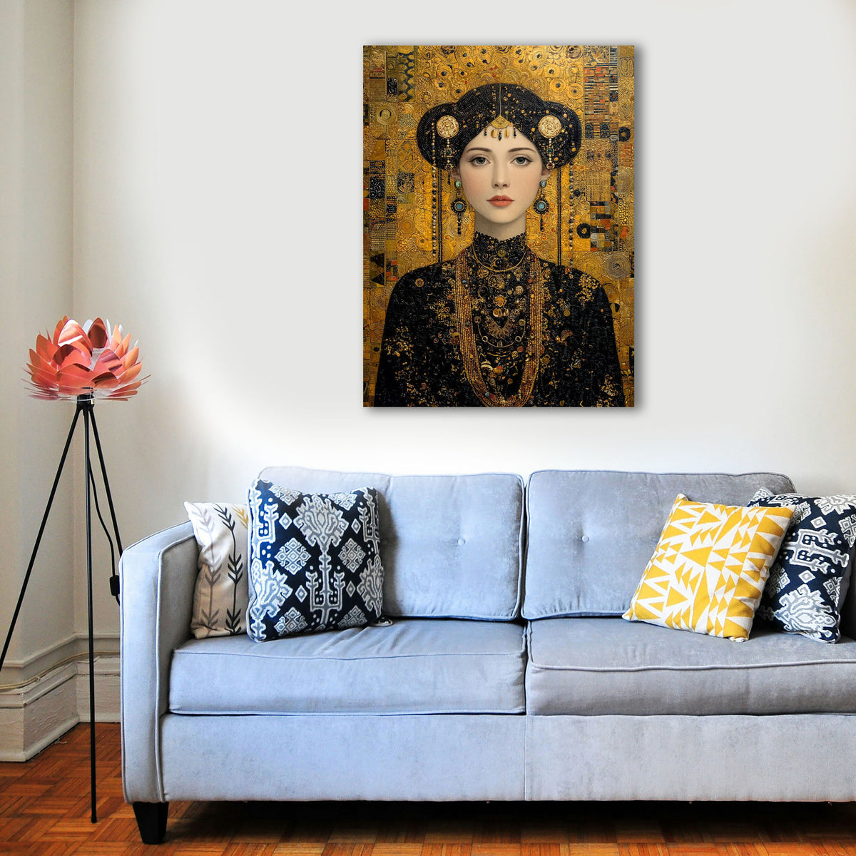 Wandbild Klimt Stil Goldene Frau 12 Kunstdruck auf Leinwand