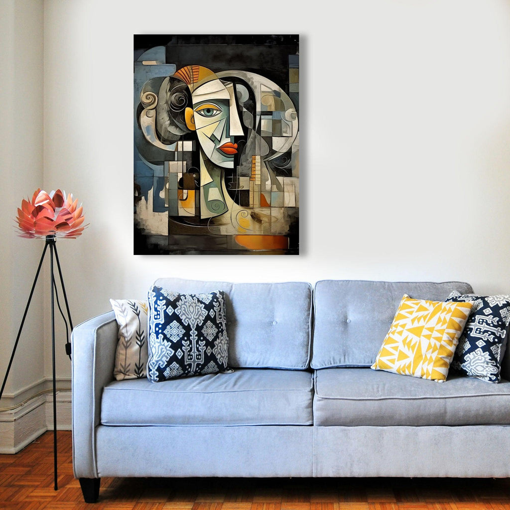 Wandbild Kubistische Frau mit Spirallocken Picasso Style Kunstdruck auf Leinwand