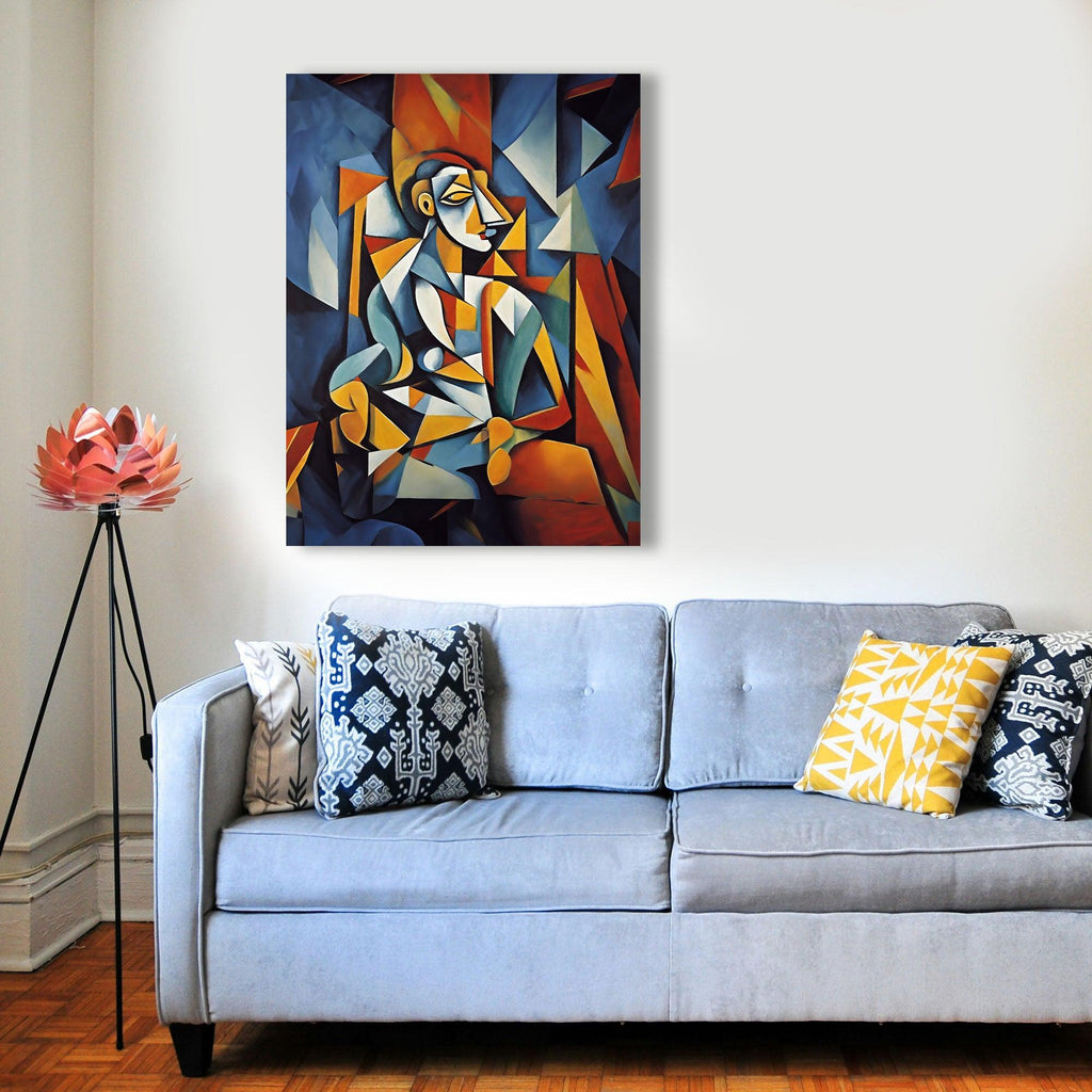Wandbild Kubistischer Sitzender Mann Picasso Style Kunstdruck auf Leinwand