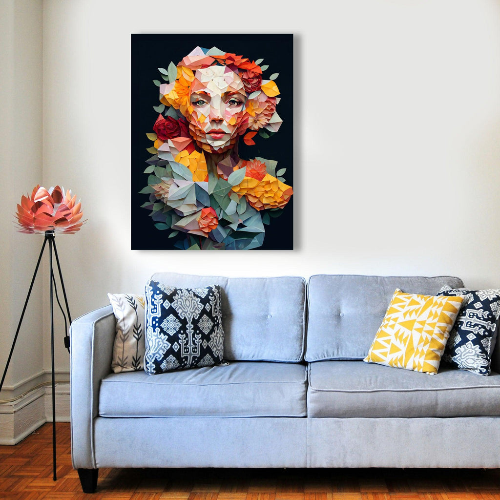 Wandbild Blumenfrau Paper Art Kunstdruck auf Leinwand