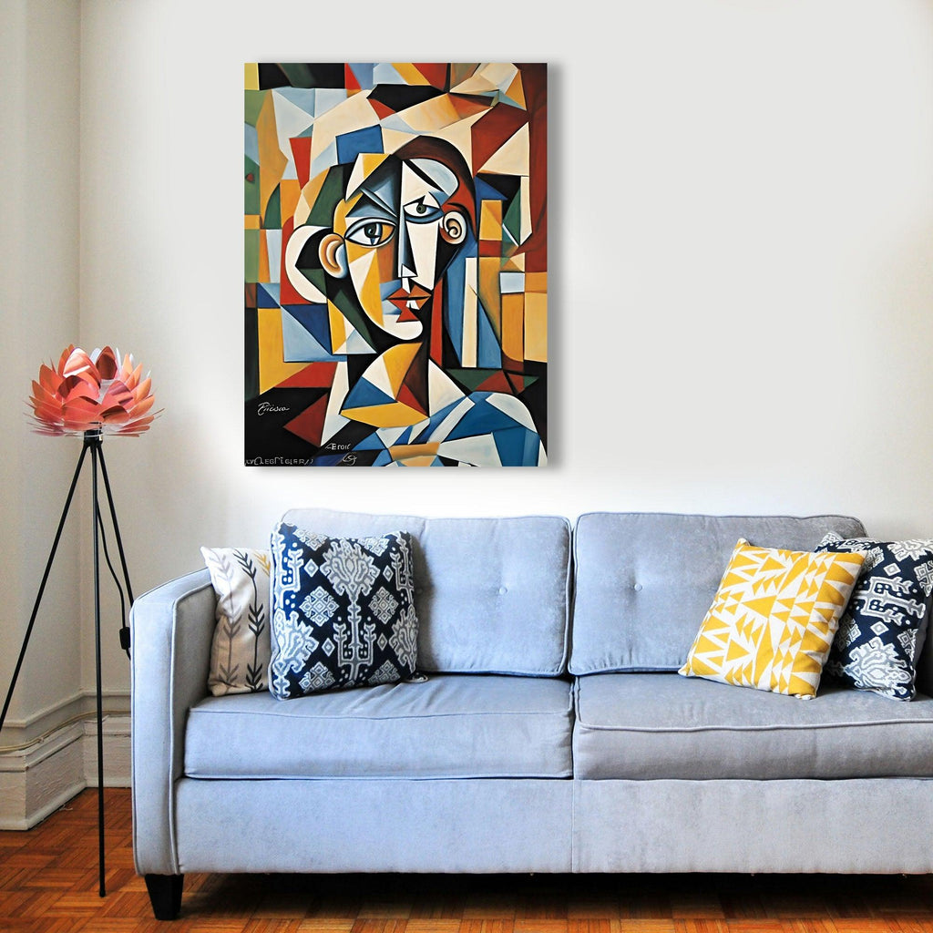 Wandbild Kubistische Frau mit grünen Augen Picasso Style Kunstdruck auf Leinwand