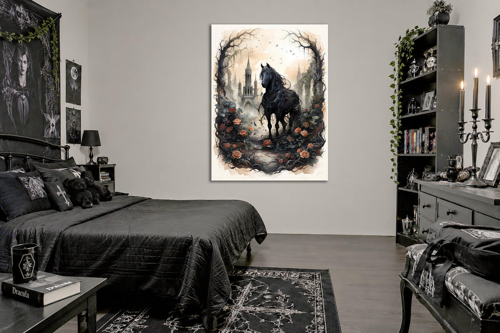 Gothic Pferd im Rosenwald Kunstdruck auf Leinwand