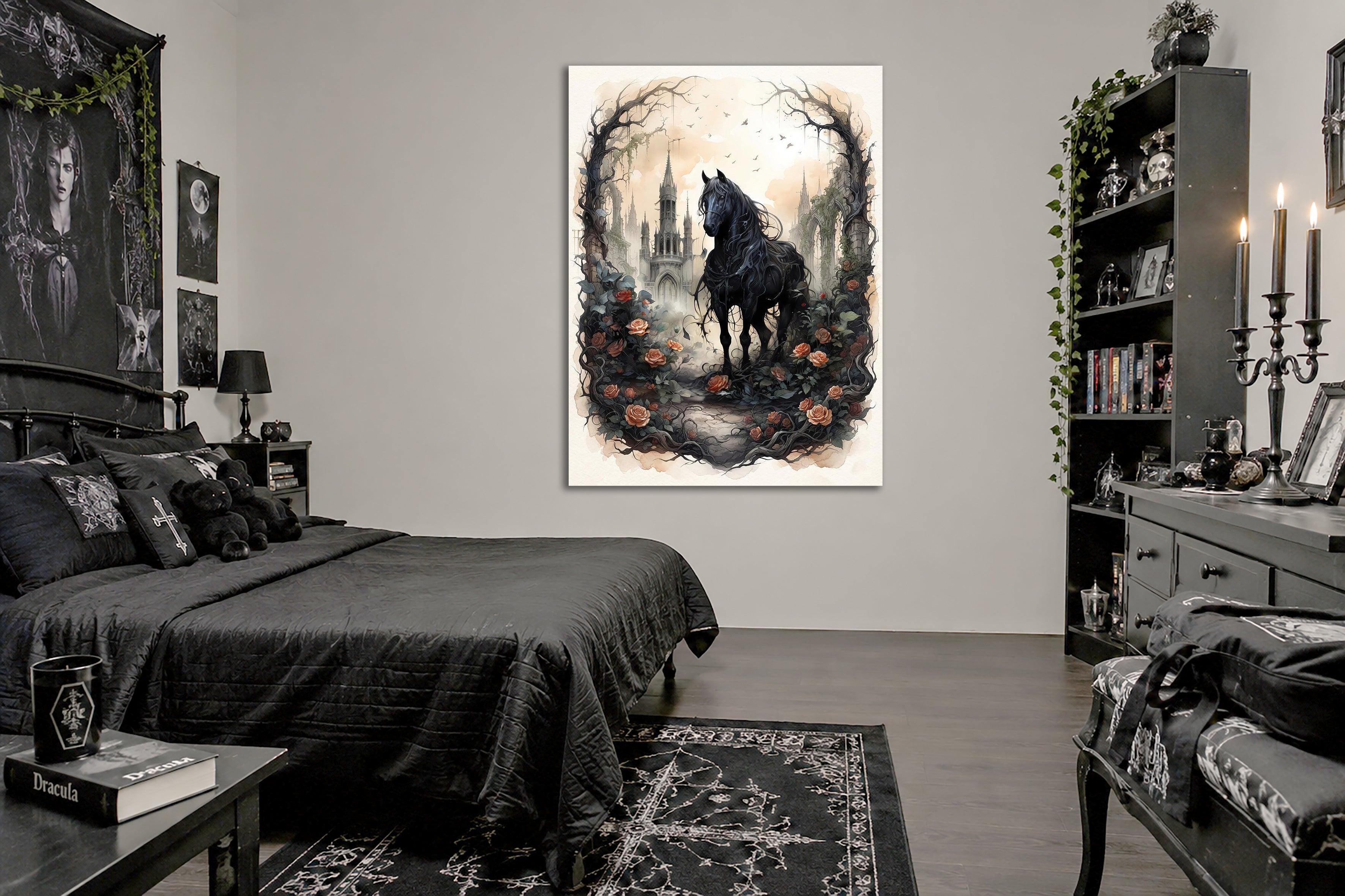 Gothic Pferd im Rosenwald Kunstdruck auf Leinwand