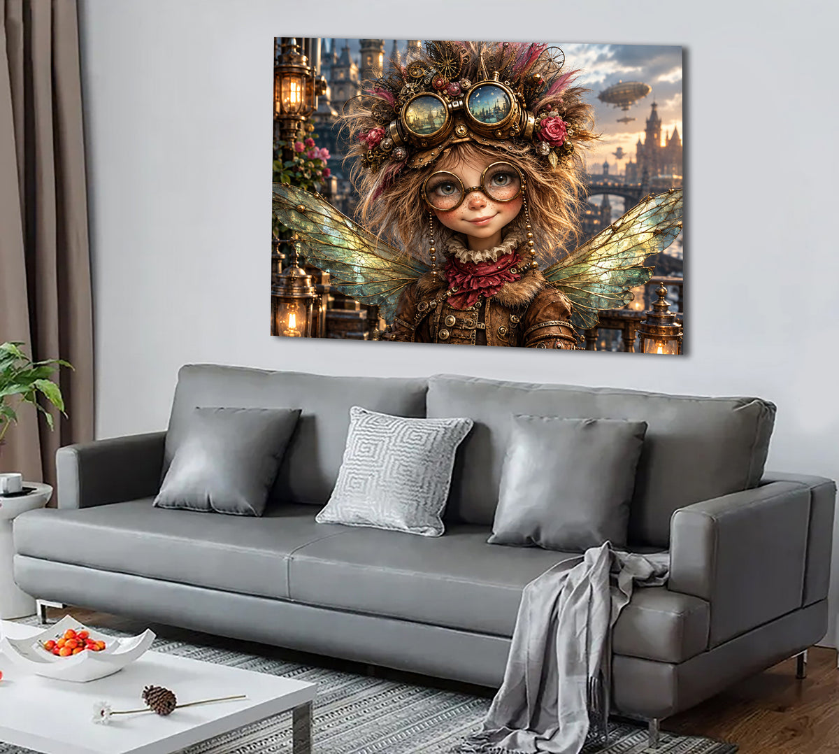 Steampunk Fee mit Fliegerbrille – Fantasie Wandbild für Mädchenzimmer
