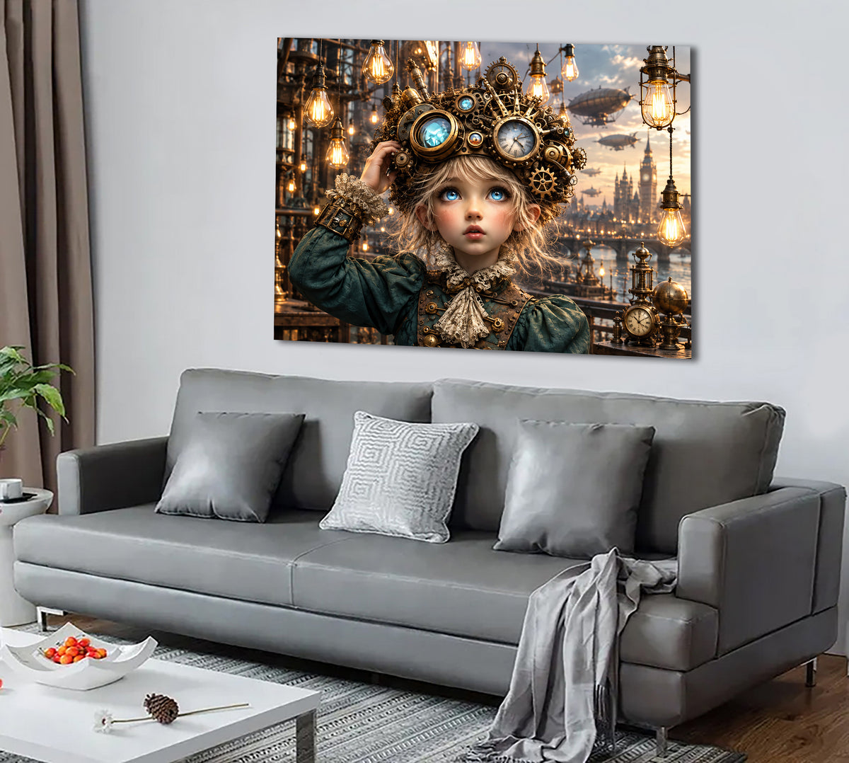Kleine Steampunk-Erfinderin – Fantasie Wandbild fürs Kinderzimmer