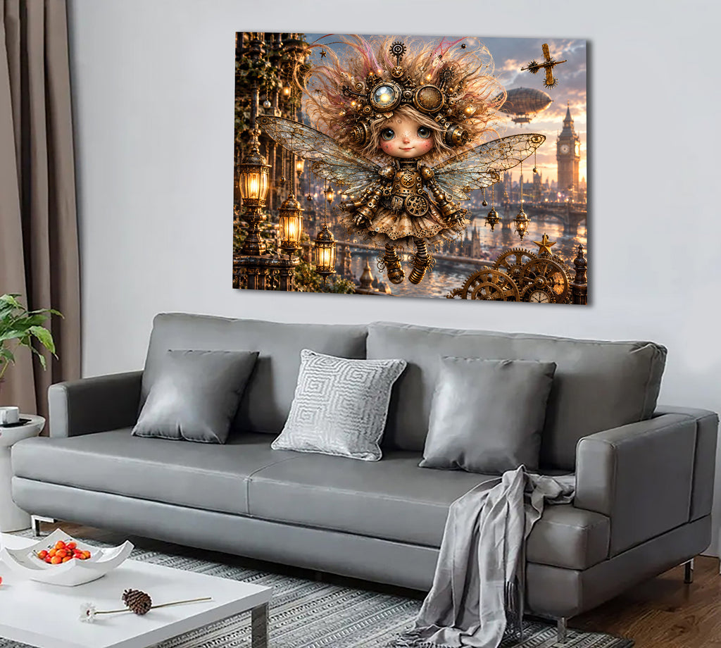 Mechanische Steampunk Fee – Fantasie Wandbild fürs Kinderzimmer