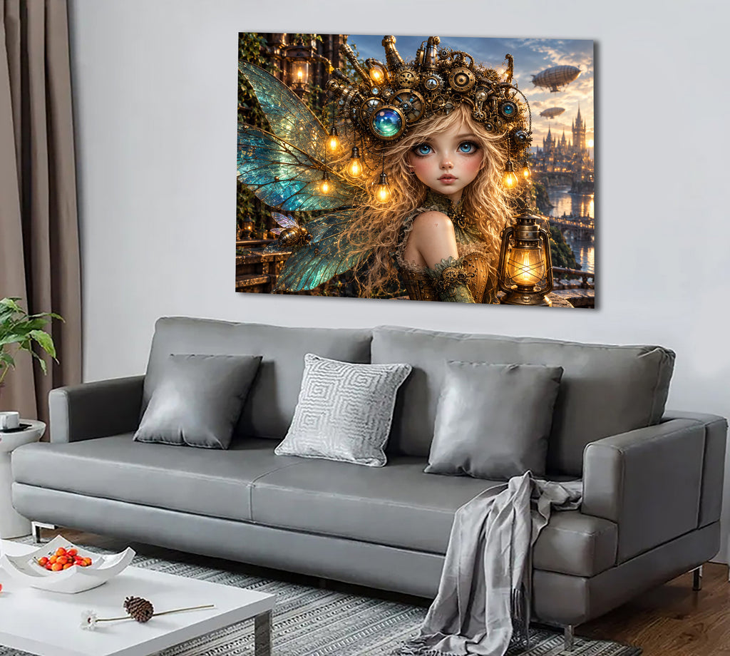 Steampunk Elfenprinzessin – Fantasie Wandbild fürs Mädchenzimmer