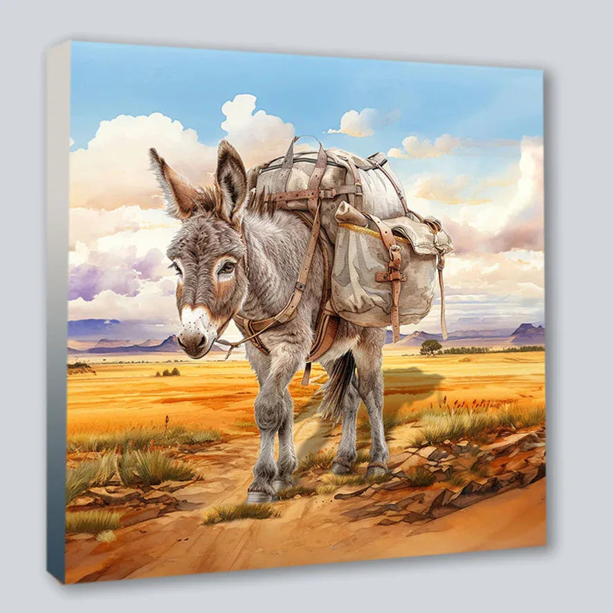 Wandbild Esel Packesel 1 Kunstdruck auf Leinwand direkt zum Aufhängen | Wandbild Galerie