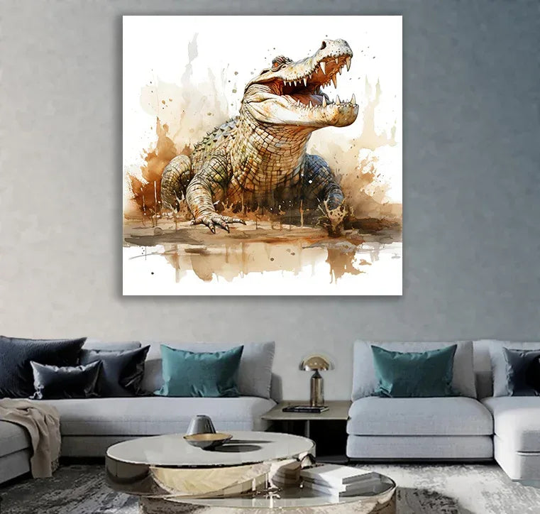 Krokodil Aquarellstil 8 Wandbild Kunstdruck auf Leinwand | Wandbild Galerie