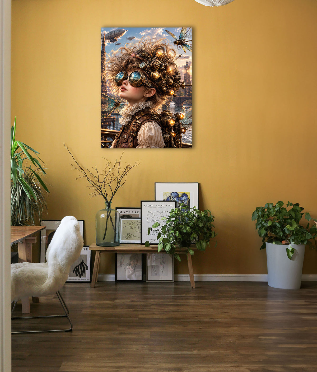 Steampunk Himmelsforscherin – Fantasie Wandbild fürs Kinderzimmer