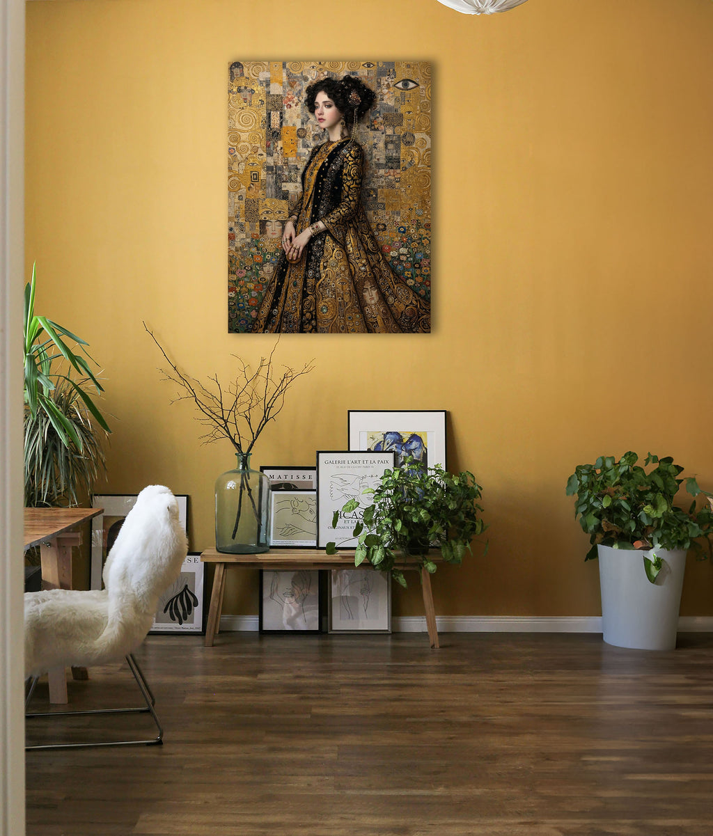Wandbild Klimt Stil Goldene Frau 6 Kunstdruck auf Leinwand