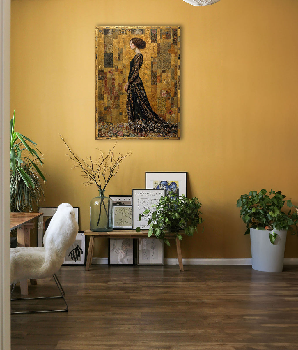 Wandbild Klimt Stil Goldene Frau 5 Kunstdruck auf Leinwand