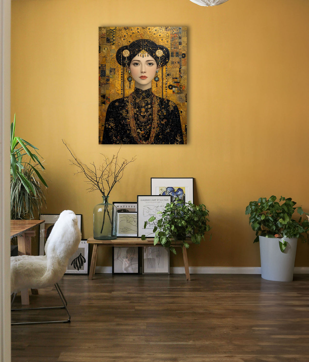 Wandbild Klimt Stil Goldene Frau 12 Kunstdruck auf Leinwand