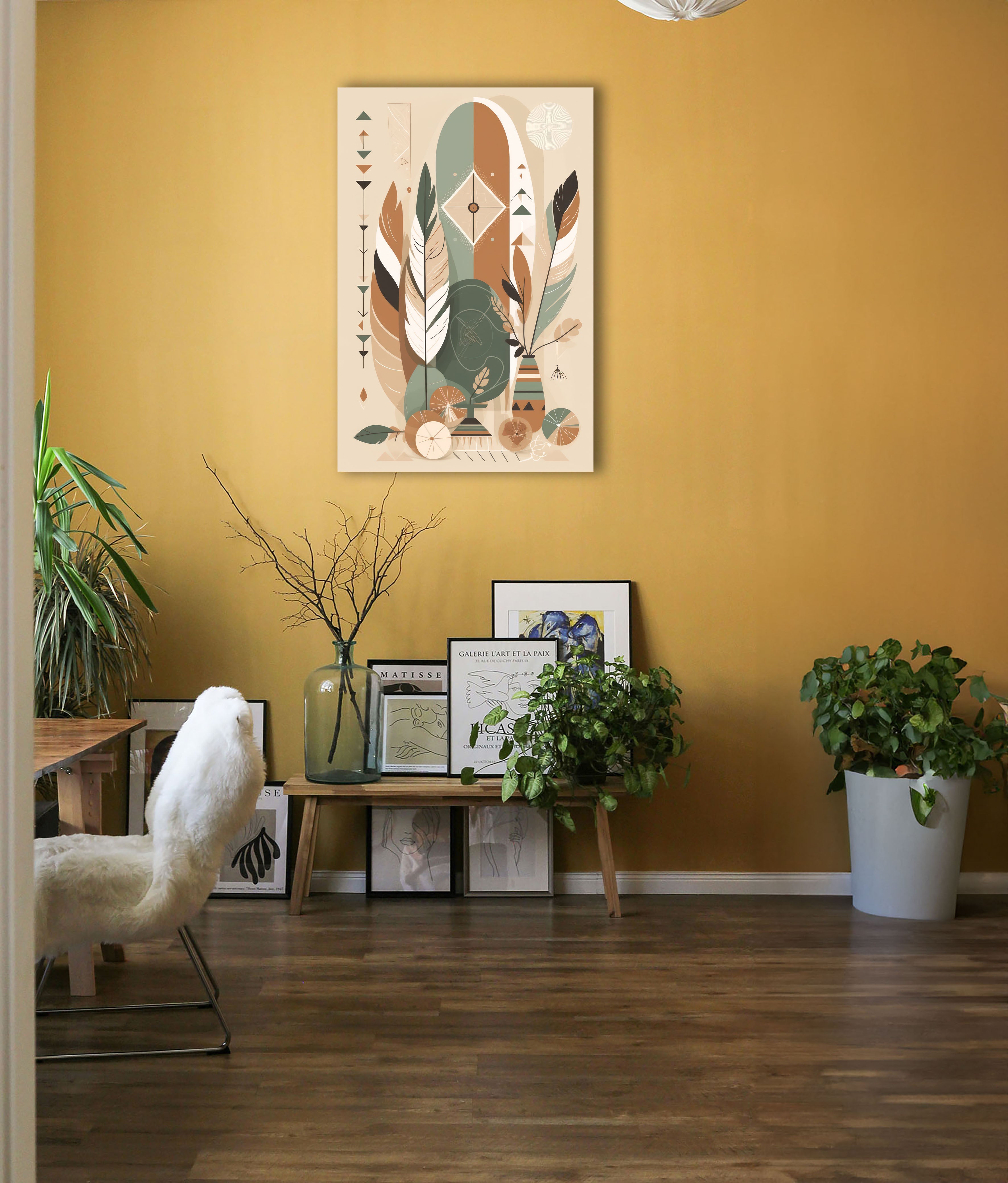 Wandbild Boho Art Federn Traumfänger Terrakotta Kunstdruck auf Leinwand