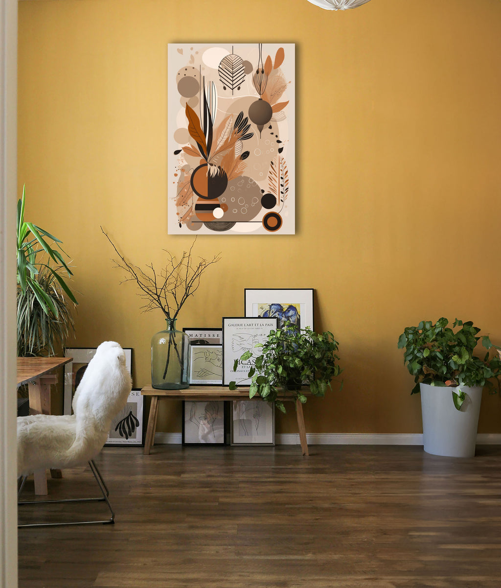 Wandbild Boho Art Vase Trockenblumen Ornamente Terrakotta Kunstdruck auf Leinwand