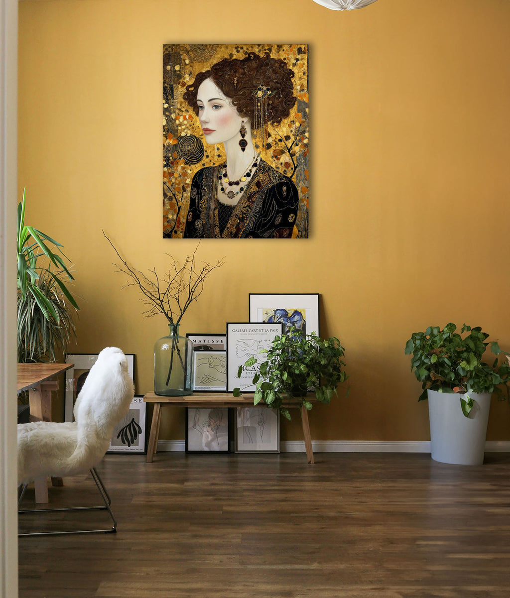 Wandbild Klimt Stil Goldene Frau 10 Kunstdruck auf Leinwand