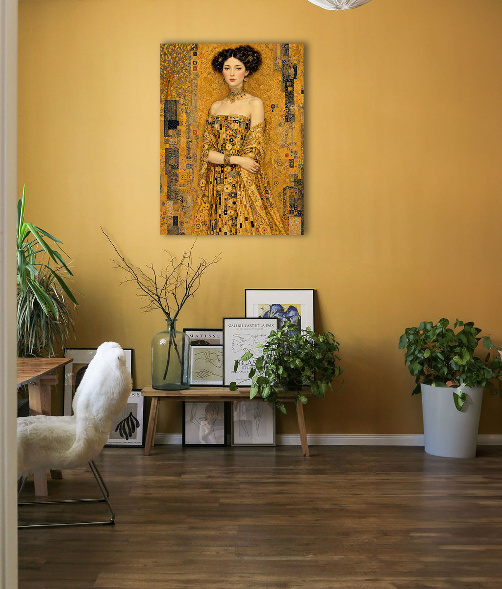 Wandbild Klimt Stil Goldene Frau 1 Kunstdruck auf Leinwand