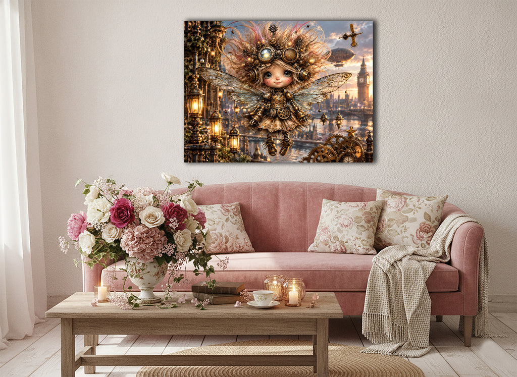 Mechanische Steampunk Fee – Fantasie Wandbild fürs Kinderzimmer