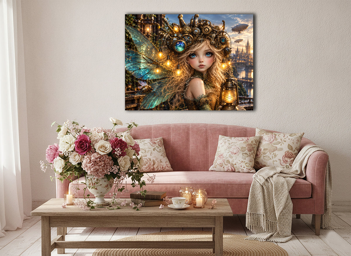Steampunk Elfenprinzessin – Fantasie Wandbild fürs Mädchenzimmer