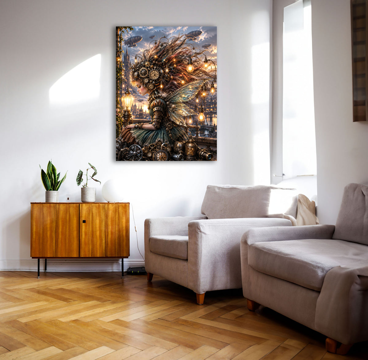 Steampunk Uhrmacherfee – Magisches Wandbild fürs Mädchenzimmer