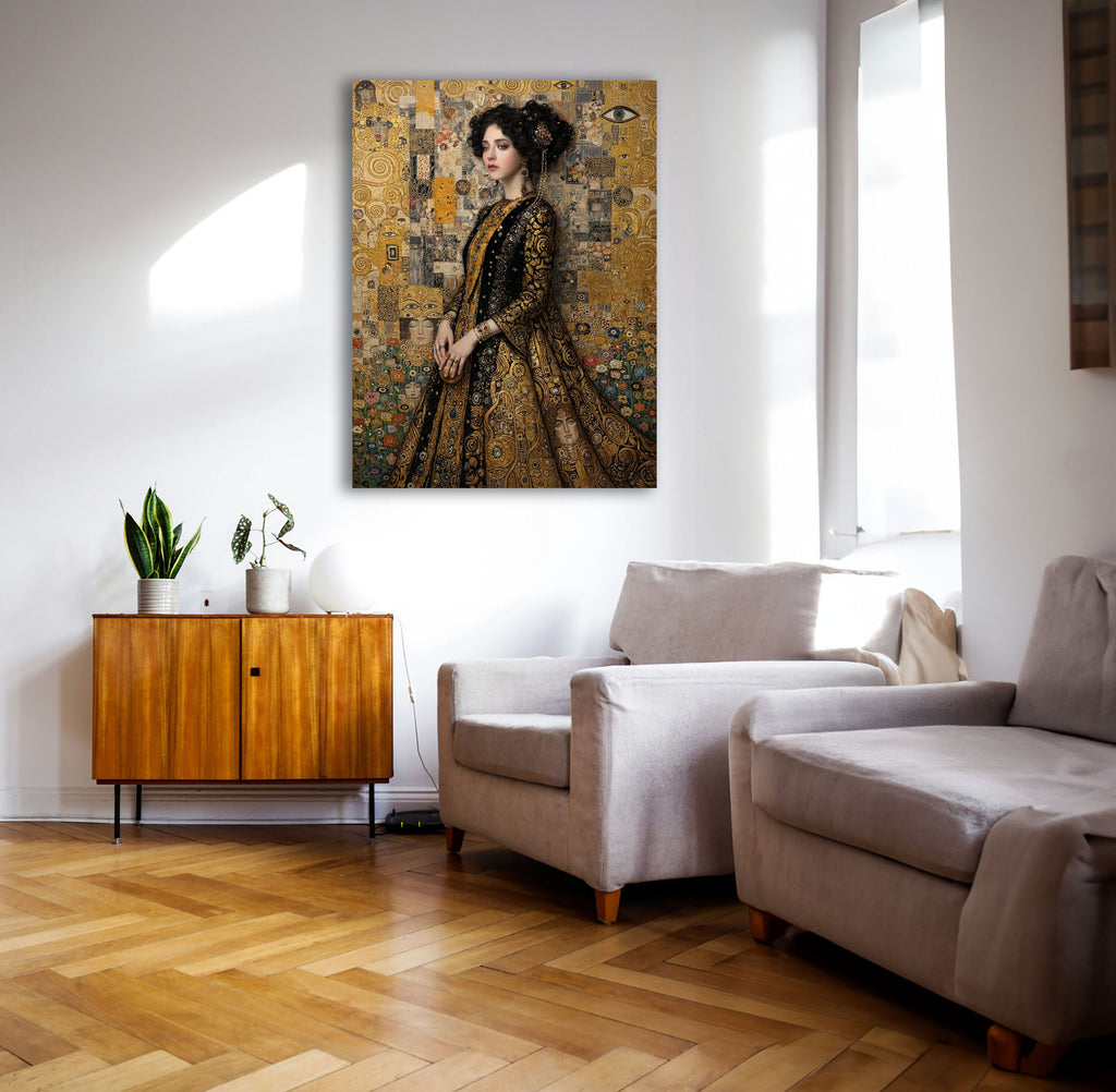 Wandbild Klimt Stil Goldene Frau 6 Kunstdruck auf Leinwand