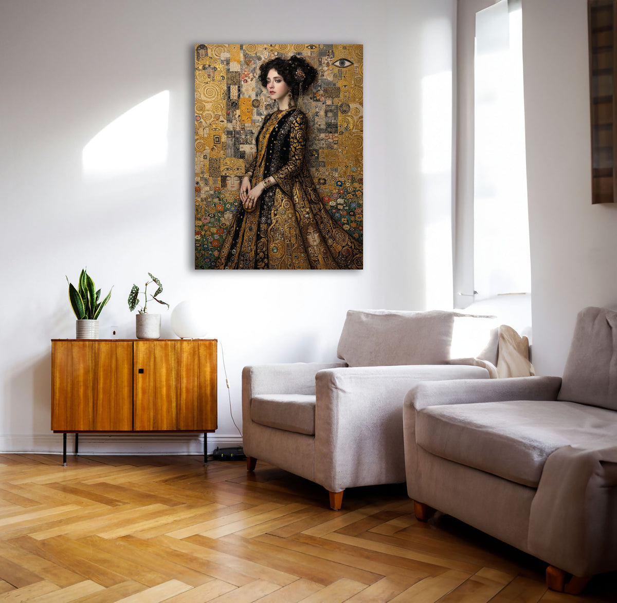 Wandbild Klimt Stil Goldene Frau 6 Kunstdruck auf Leinwand
