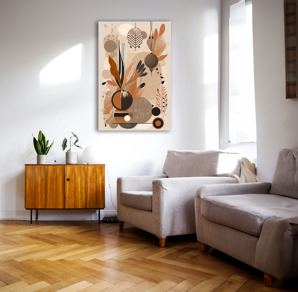 Wandbild Boho Art Vase Trockenblumen Ornamente Terrakotta Kunstdruck auf Leinwand