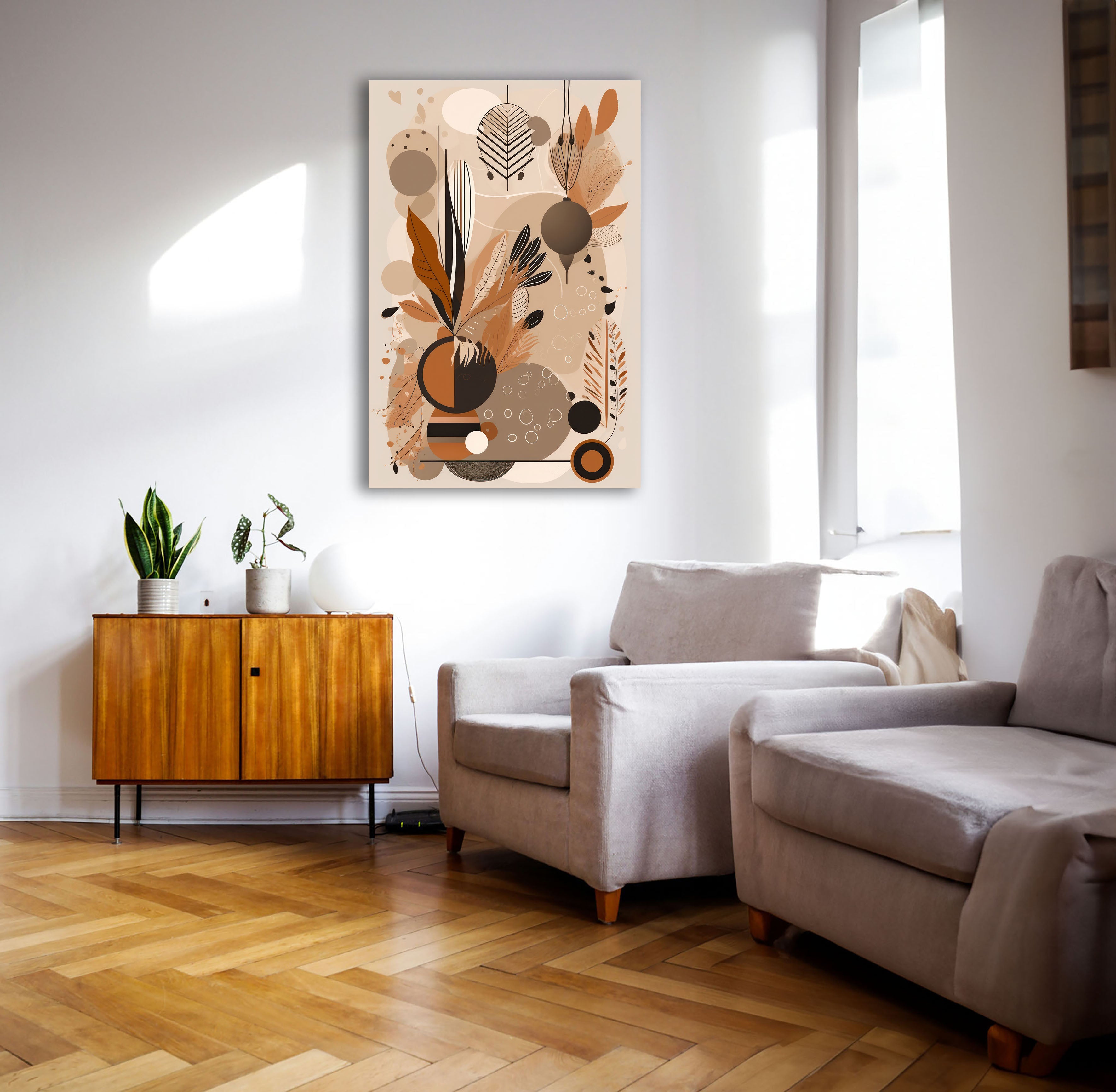 Wandbild Boho Art Vase Trockenblumen Ornamente Terrakotta Kunstdruck auf Leinwand