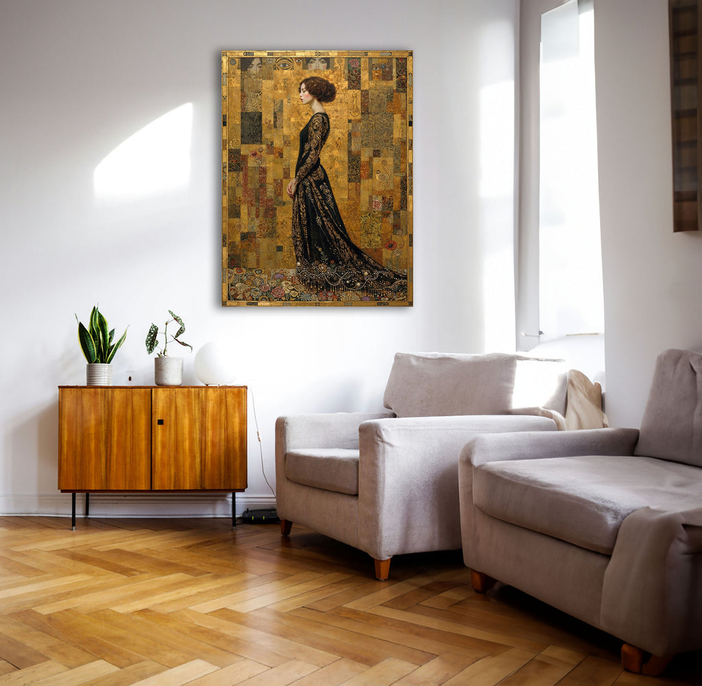 Wandbild Klimt Stil Goldene Frau 5 Kunstdruck auf Leinwand