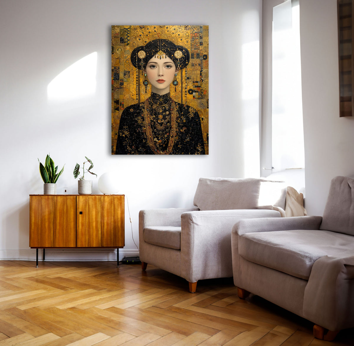 Wandbild Klimt Stil Goldene Frau 12 Kunstdruck auf Leinwand