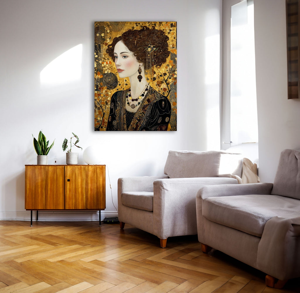 Wandbild Klimt Stil Goldene Frau 10 Kunstdruck auf Leinwand