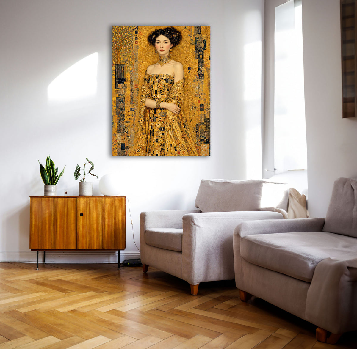 Wandbild Klimt Stil Goldene Frau 1 Kunstdruck auf Leinwand
